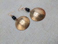 Women Jewelry Set Hammered Round Earrings Beaded V Shape Minimalist Bohemian Brass Gold Tone Necklace