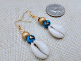 Cowrie Earrings Drop Dangle Blue Gold Women Jewelry Ethnic