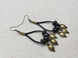 Women Boho Earrings Black Brass Dangle Accents Leather Jewelry