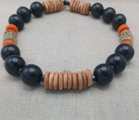 Large Beaded Necklace Wooden Orange Black Jewelry Fashion Statement Unisex