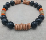 Large Beaded Necklace Wooden Orange Black Jewelry Fashion Statement Unisex