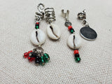 Pan African Locs Hair Jewelry Dangle Silver Red Black Green Beaded Proverbs 3:5 Cowrie