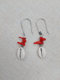 Silver Cowrie Earrings Red Beaded Jewelry Women Ethnic Unique Handmade