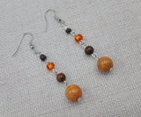 Stone Beaded Earrings Brown Orange Silver Women Jewelry Dangle