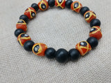 African Krobo Beaded Bracelet Black Orange Yellow Jewelry Ethnic Men Hand Painted Size 8