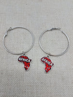 Africa Jewelry Set Red Silver Necklace Earrings Hoop Dangle Black Cord Women Gift