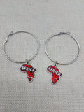 Africa Jewelry Set Red Silver Necklace Earrings Hoop Dangle Black Cord Women Gift