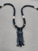 Men's Jewelry African Face Pendant Beaded Necklace Black Brown Handmade