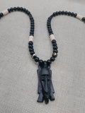 Men's Jewelry African Face Pendant Beaded Necklace Black Brown Handmade
