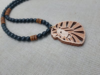 Leo the Lion Necklace Wooden Beaded Black Brown Men Women