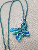Women's Blue Murano Glass Pendant Green Butterfly Necklace