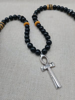 Silver Ankh Necklace Egyptian Black Yellow Beaded Ankhs Pendant Men Gift Ideas