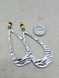 Large Teardrop Earrings Beaded Rasta Women Silver Jewelry Dangle Drop