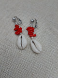 Cowrie Earrings Red Coral Ethnic Beaded Jewelry Handmade Women