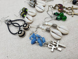 Women Earrings Set of 10 Wholesale Bulk Beaded Jewelry Ethnic Ankh Cowrie Coffee Lover Silver