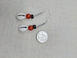 Cowrie Earrings Brown Orange Silver Women Dangle Handmade Beaded