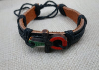 Ankh Bracelet Pan African Jewelry Leather Adjustable Black Red Green