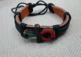 Ankh Bracelet Pan African Jewelry Leather Adjustable Black Red Green