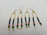 Afrocentric Earrings Pan African Jewelry Gold Tone Beaded Dangle  Red Black Green Women