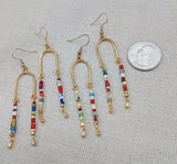 Gold Earrings Beaded Dangle Drop Women Long Colorful Glass Beads