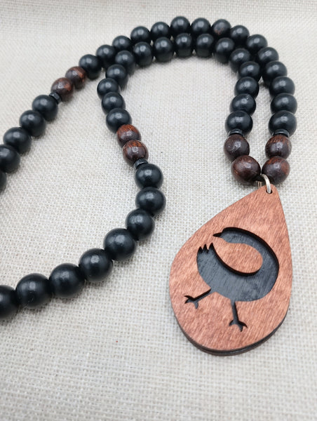 Wooden Sankofa Necklace African Adinkra Black Brown Beaded Men Women Gift Idea