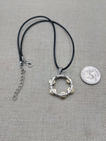 Tambourine Necklace Silver Gold Tone Black Cord Church Jewelry Music Church