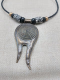 Tribal Necklace Swirl Antique Bronze Black Leather Women's Jewelry Cord Ethnic Large Pendant