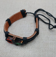 Ankh Bracelet Pan African Jewelry Leather Adjustable Black Red Green
