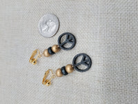 Peace Earrings Wooden Black Gold Small Women Jewelry