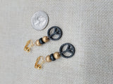 Peace Earrings Wooden Black Gold Small Women Jewelry