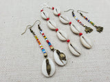Afrocentric Earrings Cowrie Dangle Jewelry Beaded Long Women Handmade Set of 3
