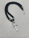 Silver Ankh Pendant Necklace Black Beaded Egyptian Ethnic Jewelry Unisex