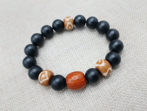 Men Bracelets Beaded Black Jewelry Stretch Handmade Statement Brown Size 7