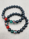 African Bracelet Pan African Jewelry Beaded Red Black Green Stretch