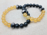 Bracelets Black Yellow White Beaded Stretch Handmade Gift Unisex