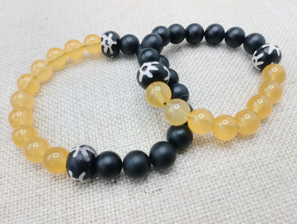 Bracelets Black Yellow White Beaded Stretch Handmade Gift Unisex