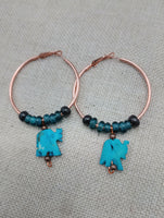 Elephant Earrings Copper Hoop Jewelry Turquoise Beaded Boho Women