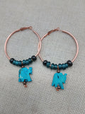 Elephant Earrings Copper Hoop Jewelry Turquoise Beaded Boho Women