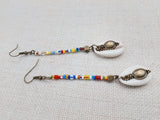 Women's African Beaded Cowrie  Earrings Long Dangle Colorful Jewelry