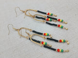 Women Gold Rasta Earrings Jewelry Beaded Black Dangle Handmade
