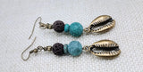 Boho Earrings Antique Bronze Cowrie Turquoise Brown Women Jewelry