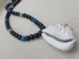 African Necklace Men Large Cowrie Shell Jewelry Black Blue Statement Beaded Ethnic