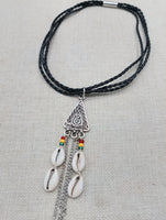 Leather Necklace Triple Strand Silver Pendant Rasta Cowrie Women Statement Gift Ideas