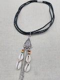 Leather Necklace Triple Strand Silver Pendant Rasta Cowrie Women Statement Gift Ideas