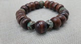 Men Bracelets Beaded Wooden Stone Agate Jewelry Brown Green Stretch