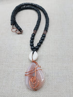 Copper Necklace Beaded Jewelry Handmade Stone Pendant