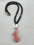 Copper Necklace Beaded Jewelry Handmade Stone Pendant