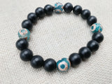 Unisex Bracelets Agate Stone Green Black Beaded Jewelry Ethnic Handmade Gift Ideas Size 7