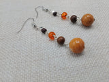 Stone Beaded Earrings Brown Orange Silver Women Jewelry Dangle