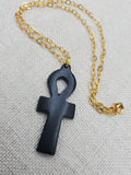 Ankh Necklace Black Egyptian Jewelry Gold Tone Chain